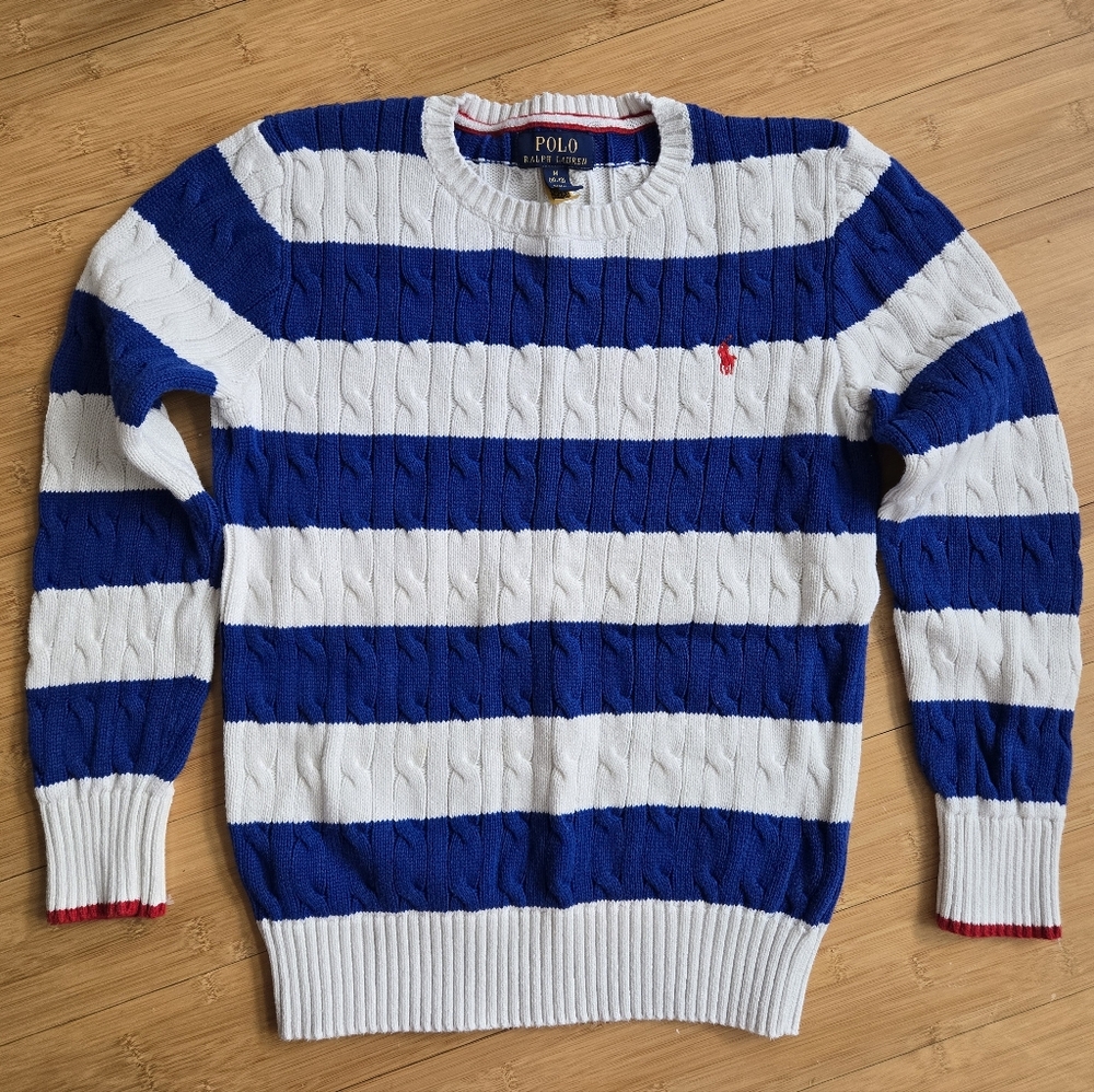 Polo by Ralph Lauren Kid's Striped Blue and White Crewneck Sweater